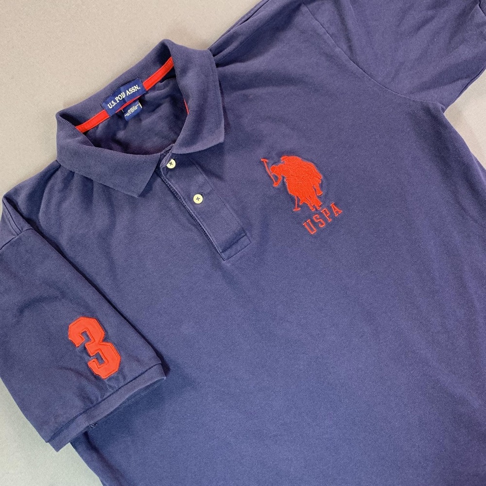 U.S. Polo Assn Polo Shirt Mens 2XL Blue Big Pony 3 Sleeve Cotton Knit Casual